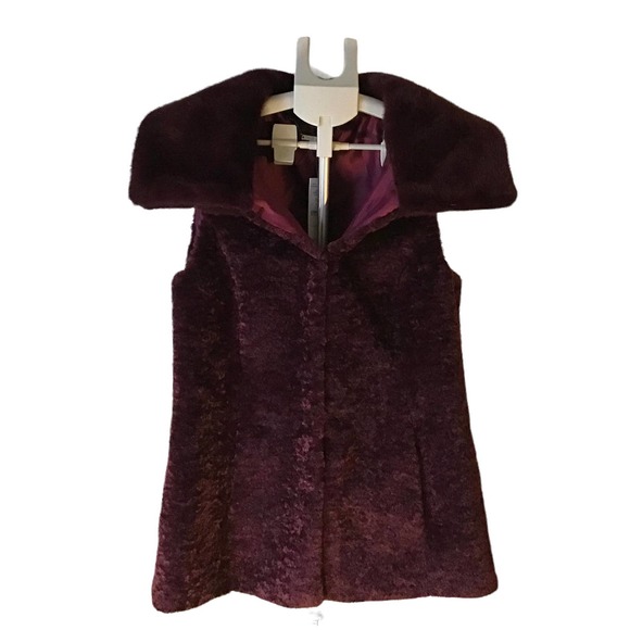 White House Black Market Cabernet Long Faux Fur Vest-Women's SZ Small - Picture 2 of 6